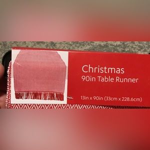 90” Table Runner, Christmas , red and white, tasseled, cotton